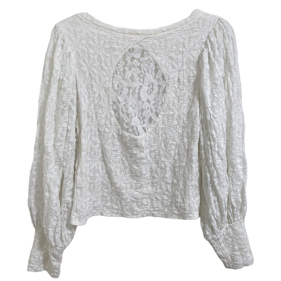 Free People Tea Time Round Neck Long Puff Sleeve Lace Top in white size XXS - Picture 4 of 16